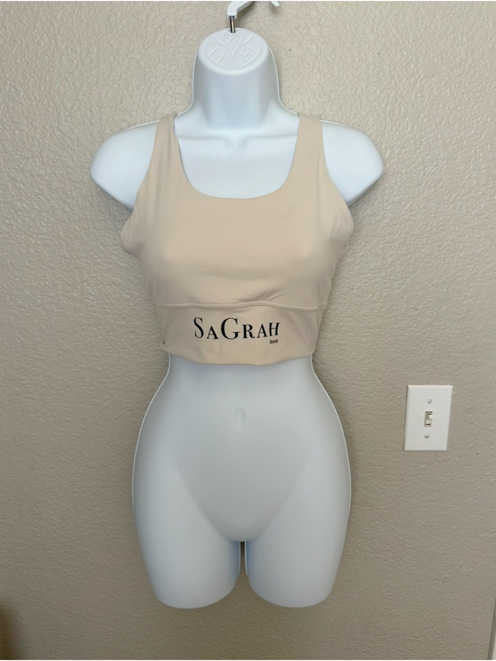 Beige Scoop Neck Crop Tank Top